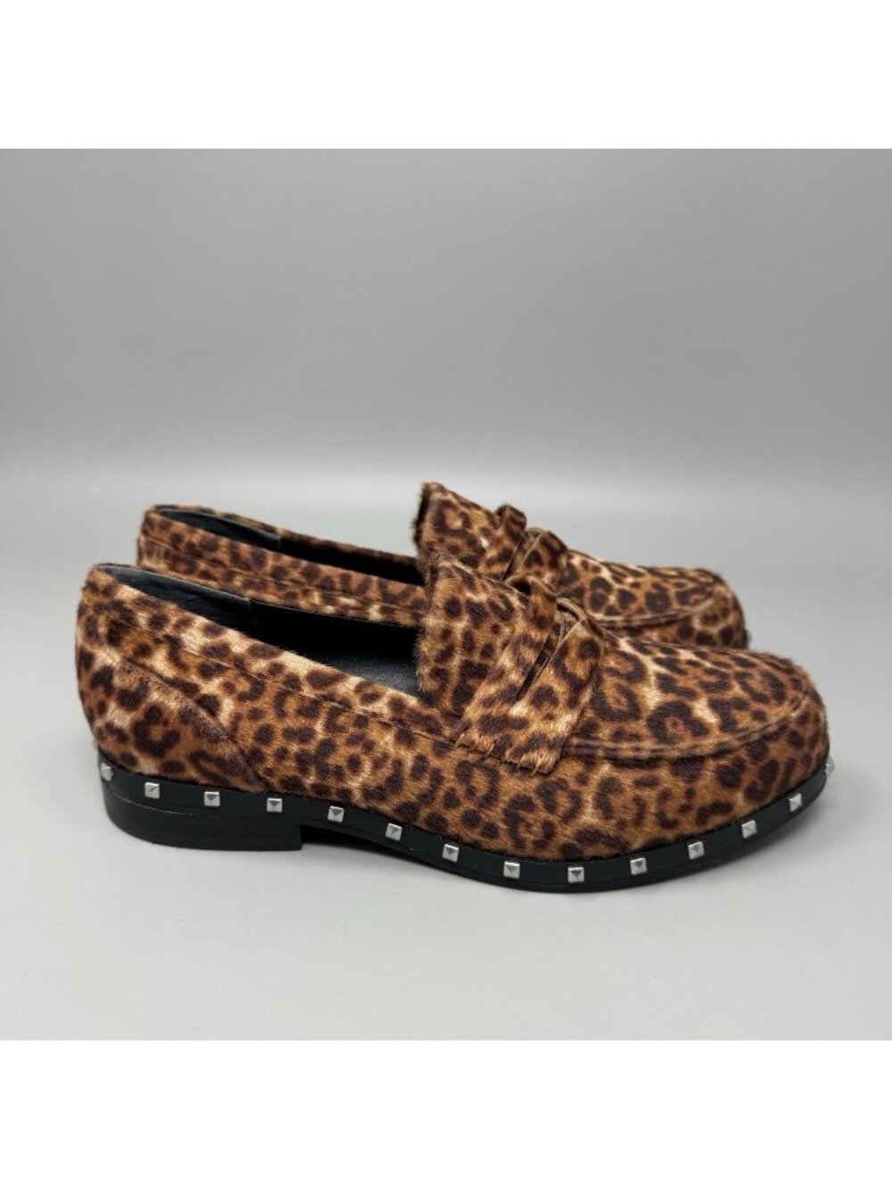 Charles David Boy Penny Loafer Shoes Stud Embellished Leopard Print Women’s 7.5M